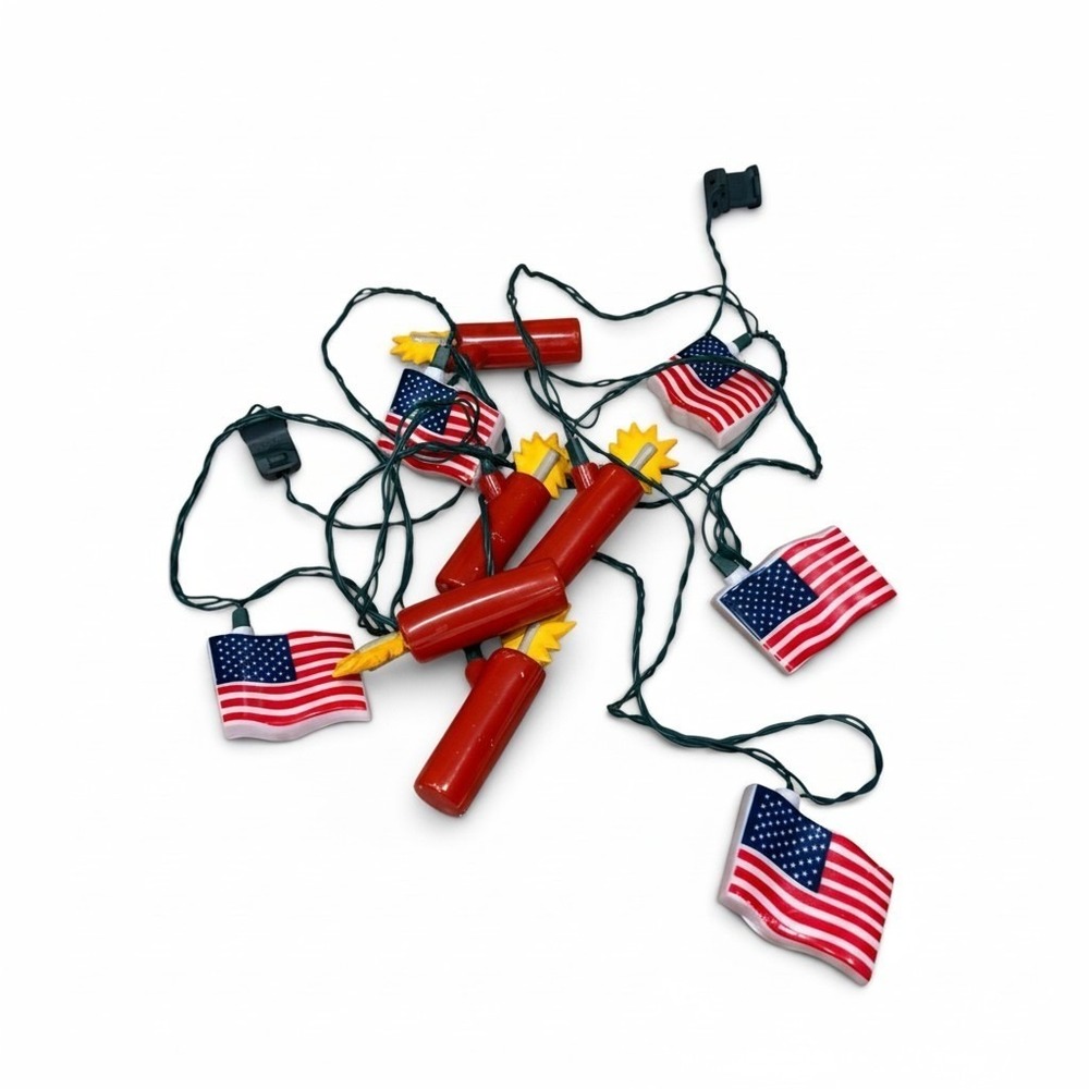 Patriotic American Flag and Firecracker Dynamite String Lights 4th of July Decor